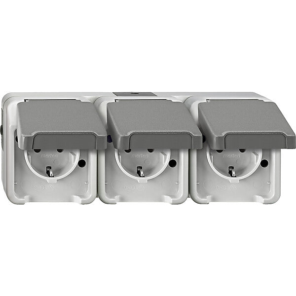 Merten SCHUKO-Dreifach-Steckdose lichtgrau MEG2391-8029